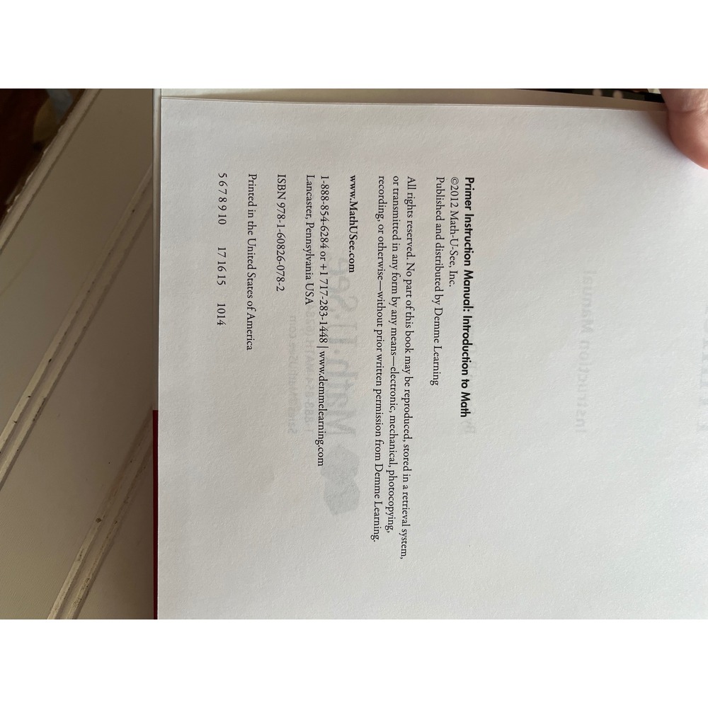 Math-U-See Primer Instruction Manual Introduction to Math 2012 Hardcover Book - Picture 2 of 4
